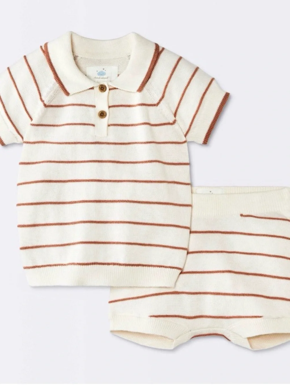 Cloud Island Cream Knit Polo & Striped Shorts Set